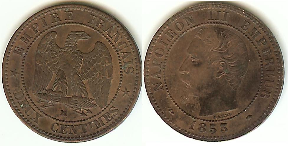 2 Centimes Napoléon III 1853MA Marseille AU/gEF